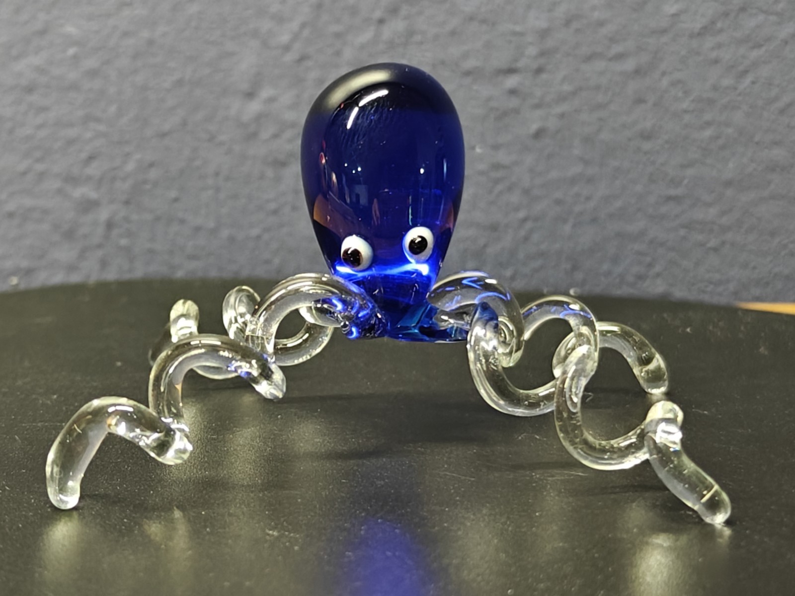 Adorable Baby Octopus Cobalt Blue Handmade Blown Glass Only 4 Tentacles