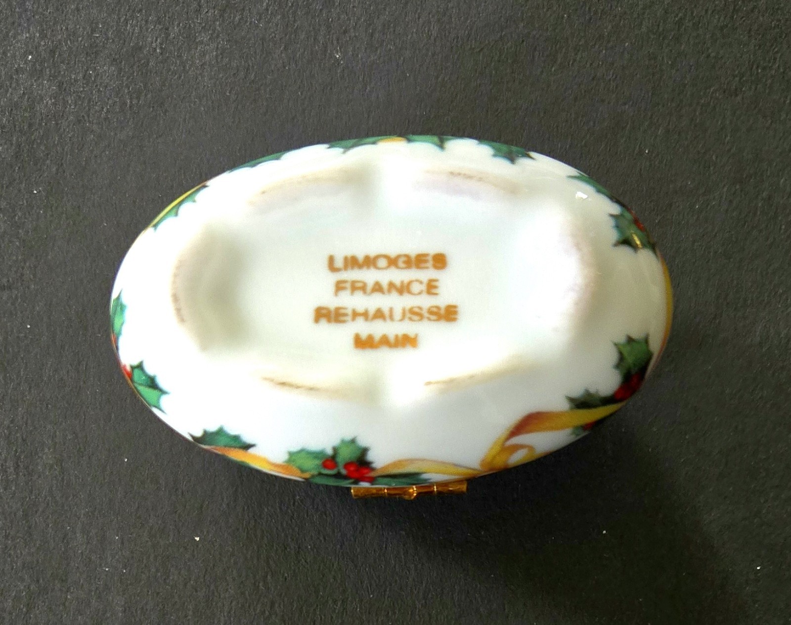 Vintage Limoges France Rehausse Main Christmas Trinket Jewelry Box Santa Claus