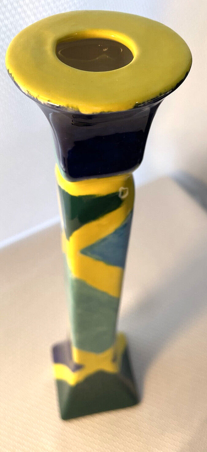 GK Blue, Yellow, Teal, Ceramic Candle Holder 11.5 inches tall