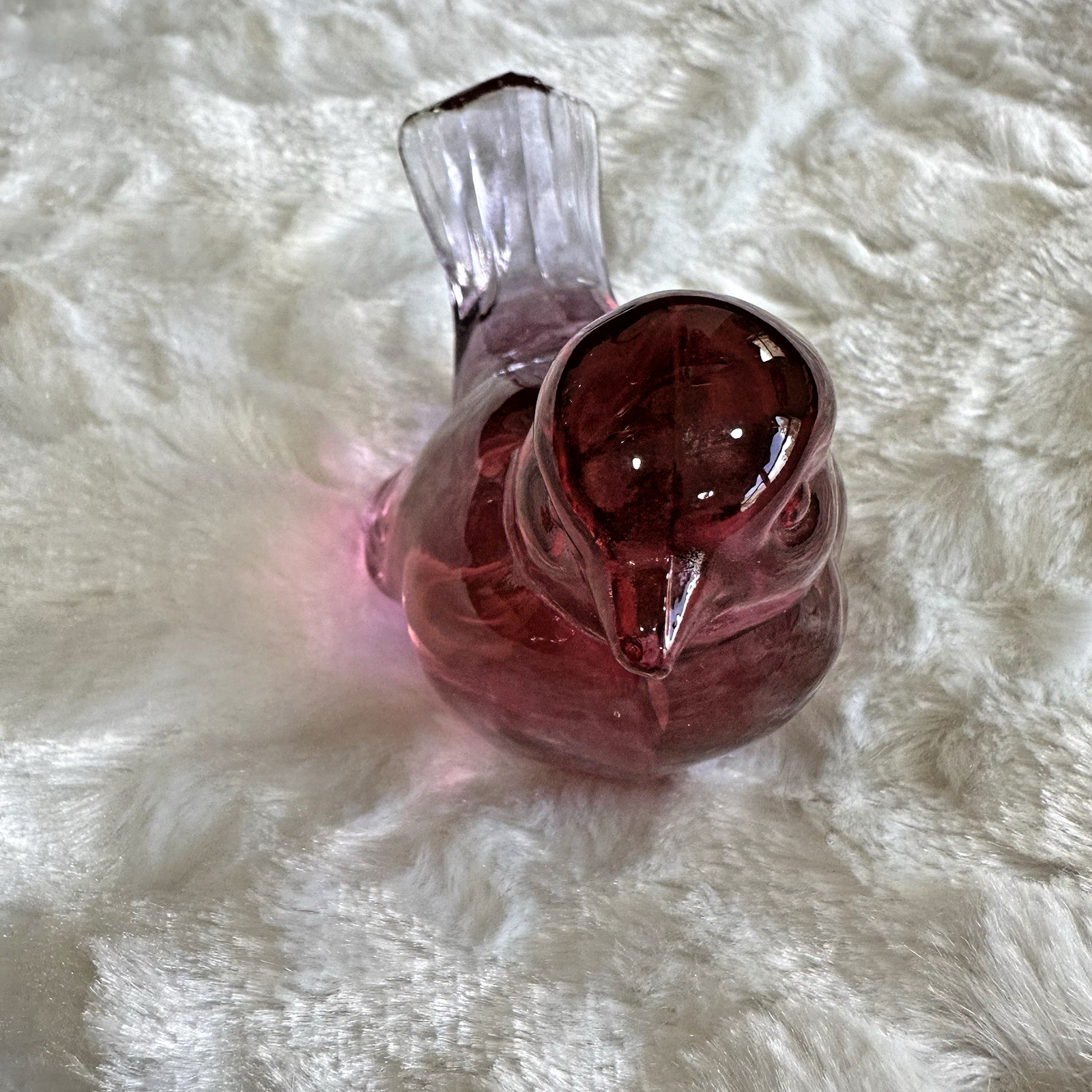 Vintage Fenton Art Glass Dusty Rose Bird Figurine Sparrow Songbird