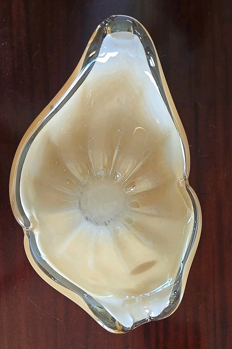 Murano “White Cristal” Peach Glass Vase Bowl Centerpiece – Hand-Blown Art Italy
