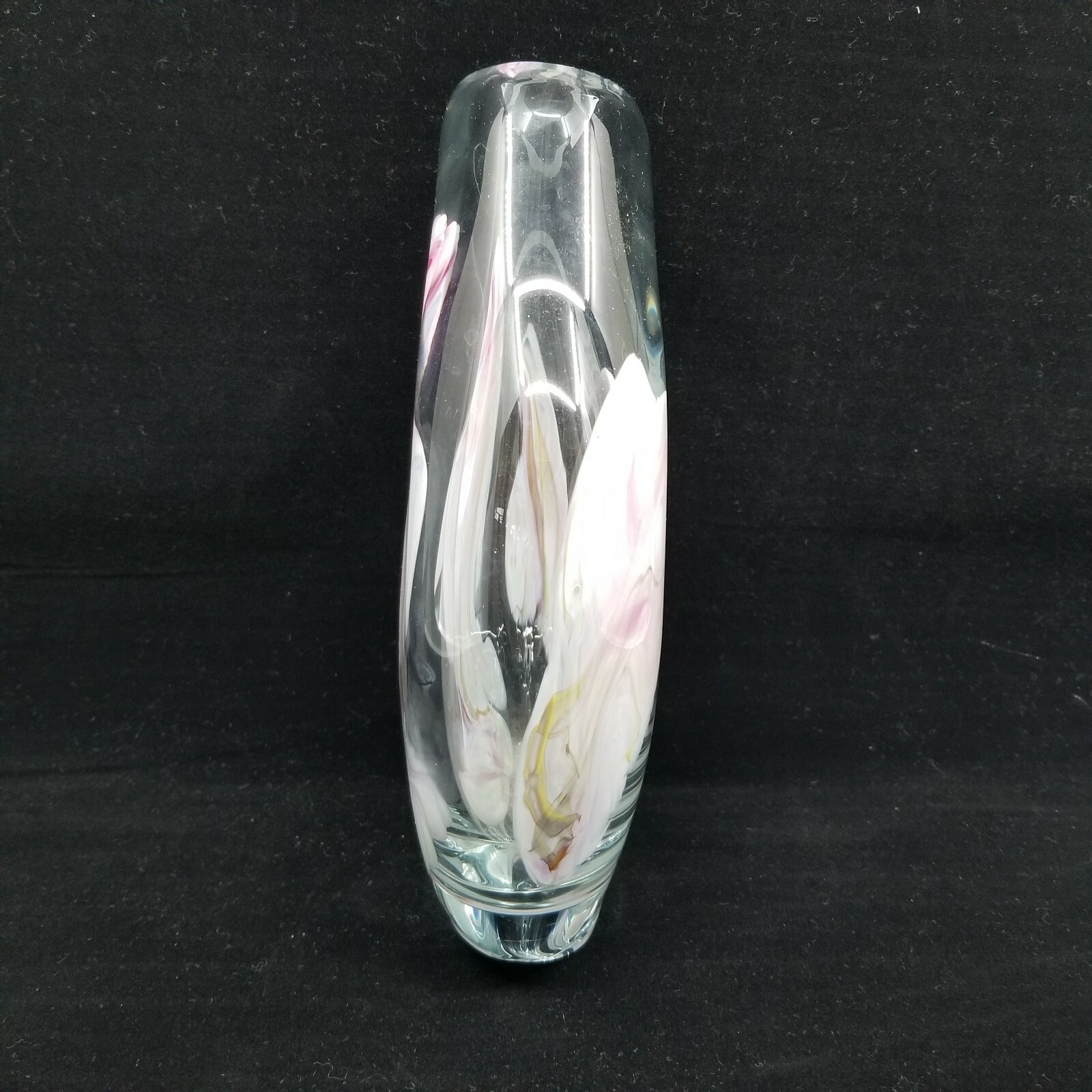 Studio Art Glass Vase Pink White Swirl Clear Oval Organic Modern Decor 9.5″