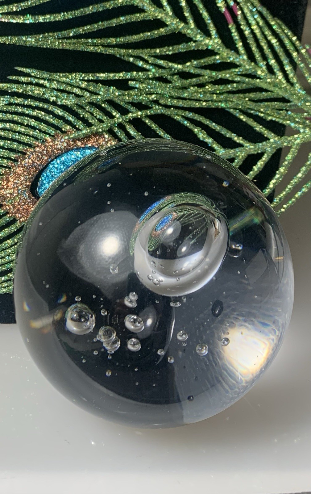 Vintage MCM Heavy Blown Glass With Bubbles Paperweight 3 In. Weighs 1 Lb 8.9 Oz