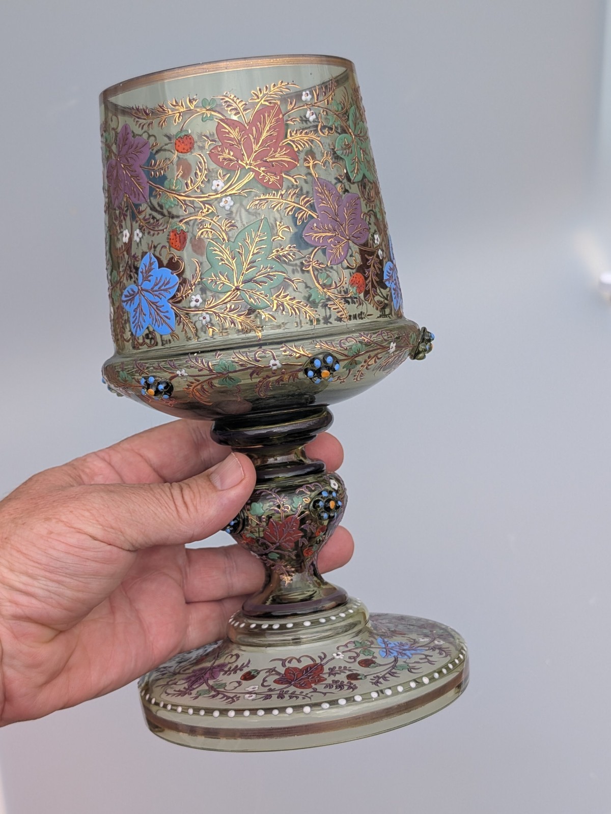 Antique 19th Century Moser Enamelled Glass Goblet Roemer Czech Bohemian