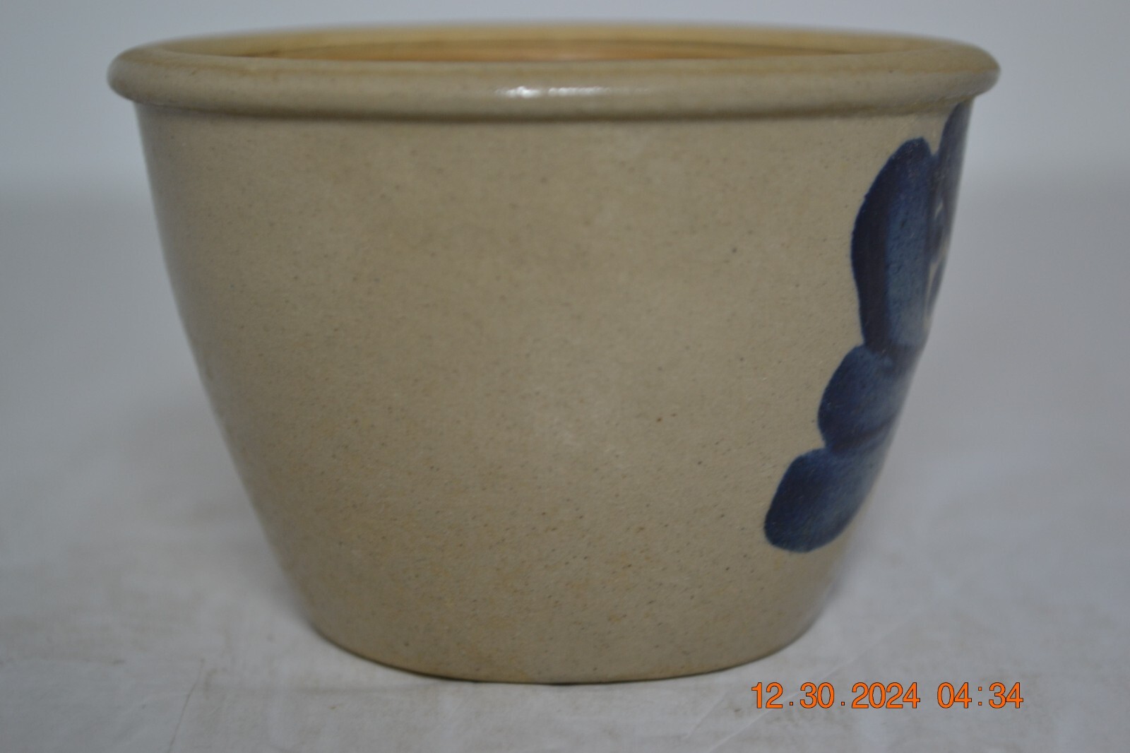 Beaumont Brothers BBP Salt Glazed Blue Decorated Floral Crock & Candleholder