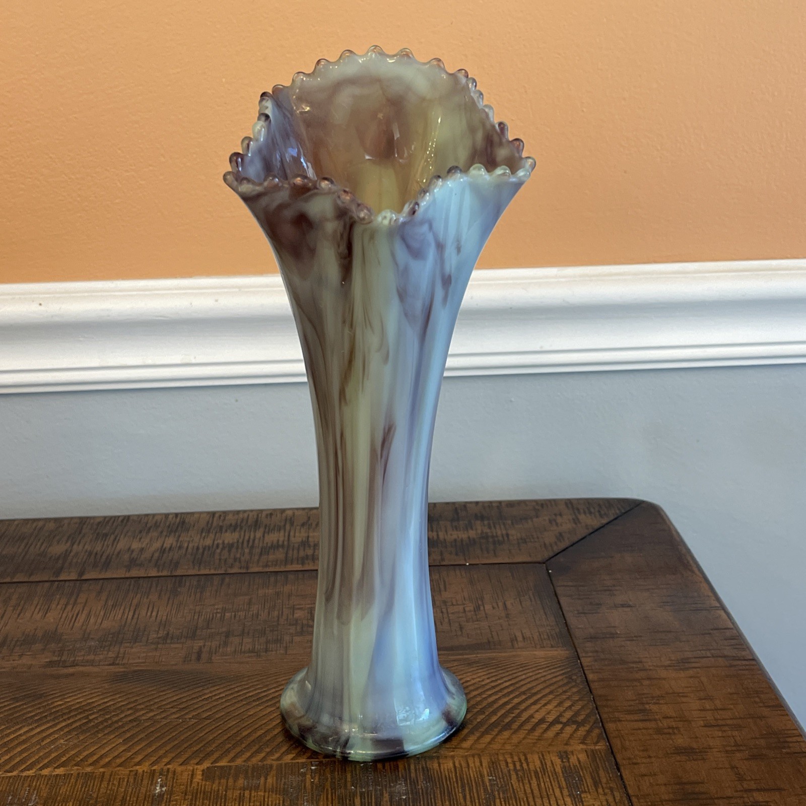 Vintage Bournique Glass Slag Vase Grape Lavender Opalescent Green USA