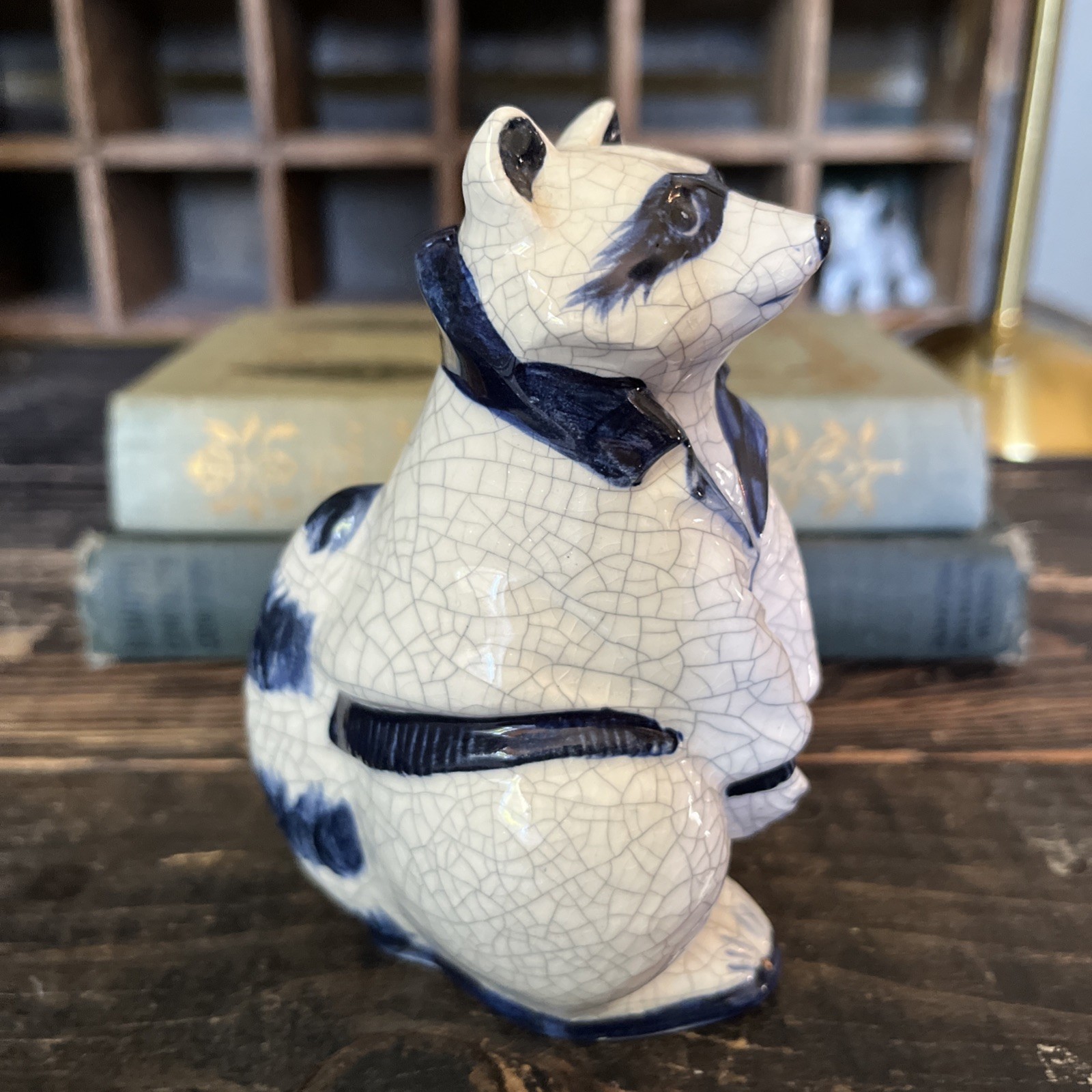 The Potting Shed Dedham Pottery Reproduction Raccoon Figurine Signed Vtg
