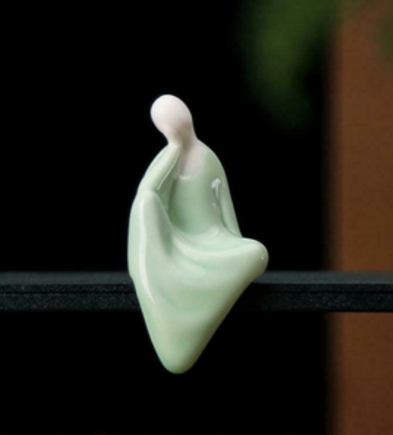 3″ Chinese Celadon Porcelain Ceramics Think Deeply Buddha Monk Figurine Statue