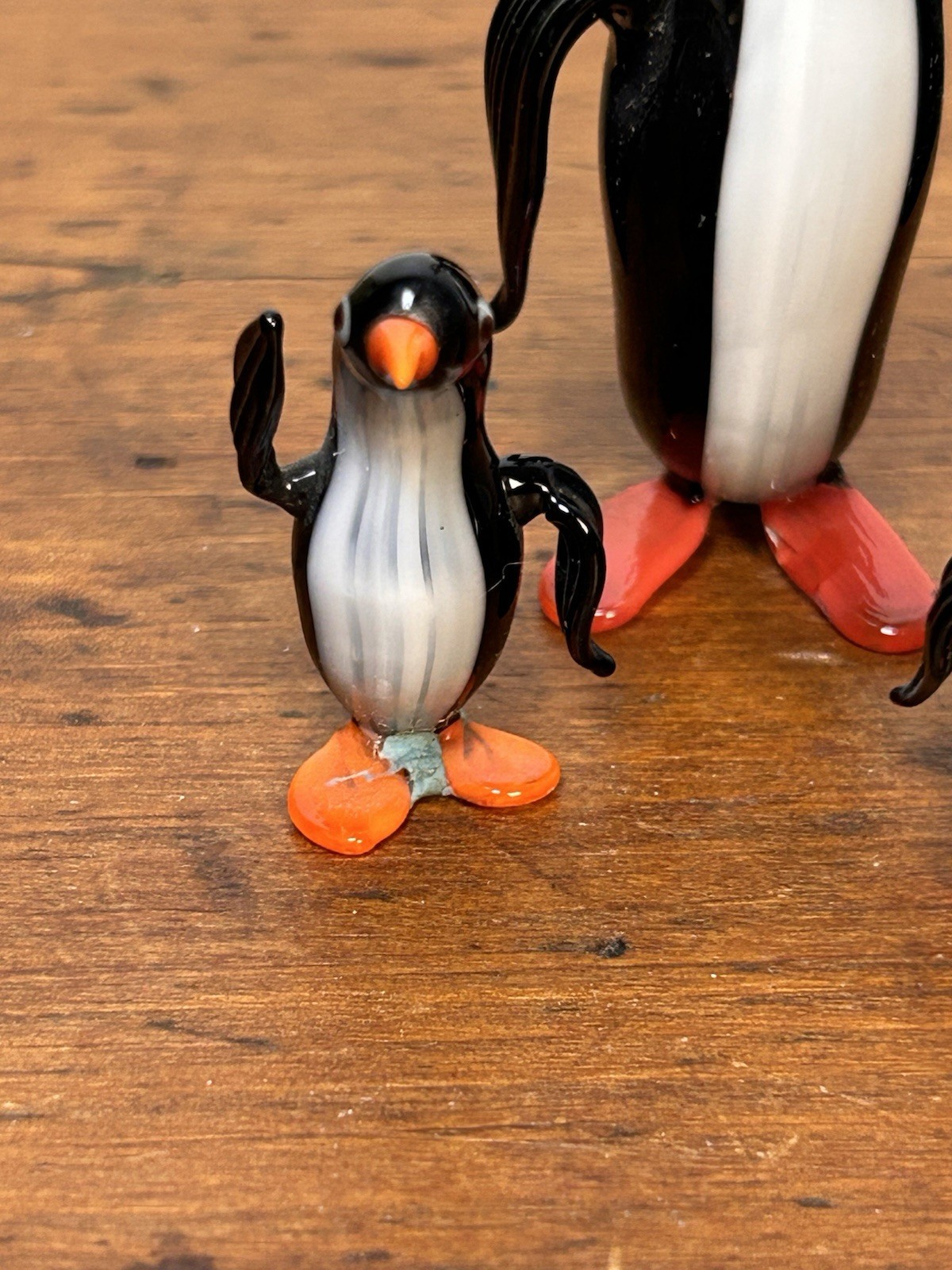 Set of 3 Small Art Glass Vintage Mini Hand Blown Glass Penguin Figurines