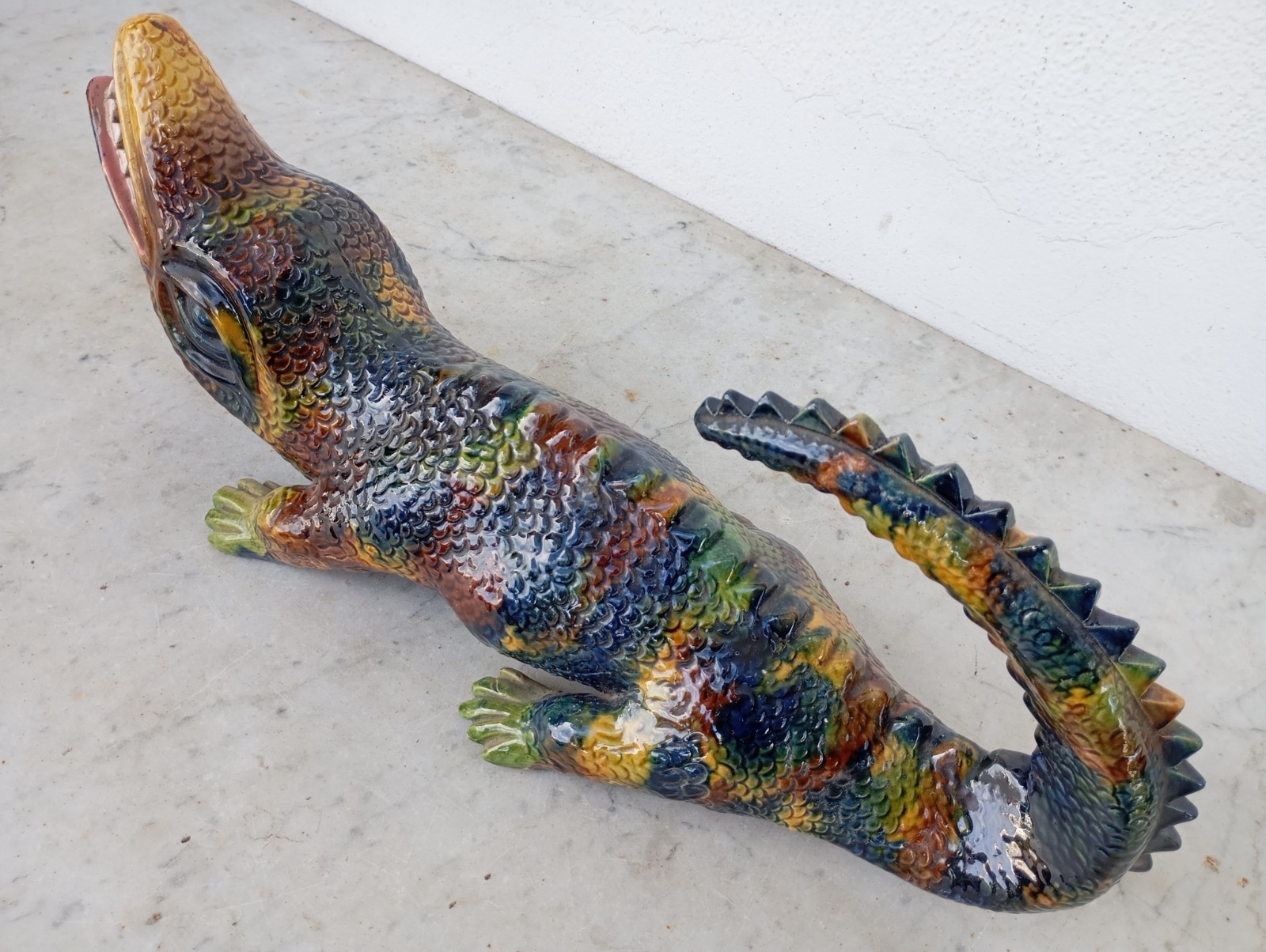 Vintage 1940s Amazing Palissy Majolica Huge Lizard Portuguese Bordallo School