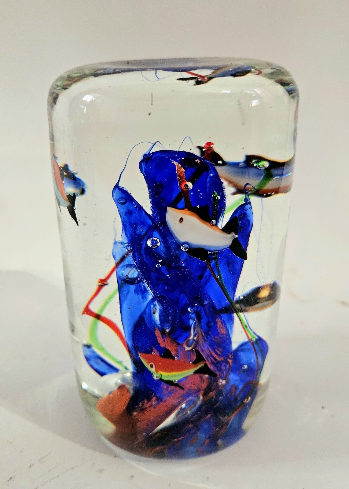 Aquarium Art Glass Paperweight With Fish Ocean Water Sculpture Murano Style