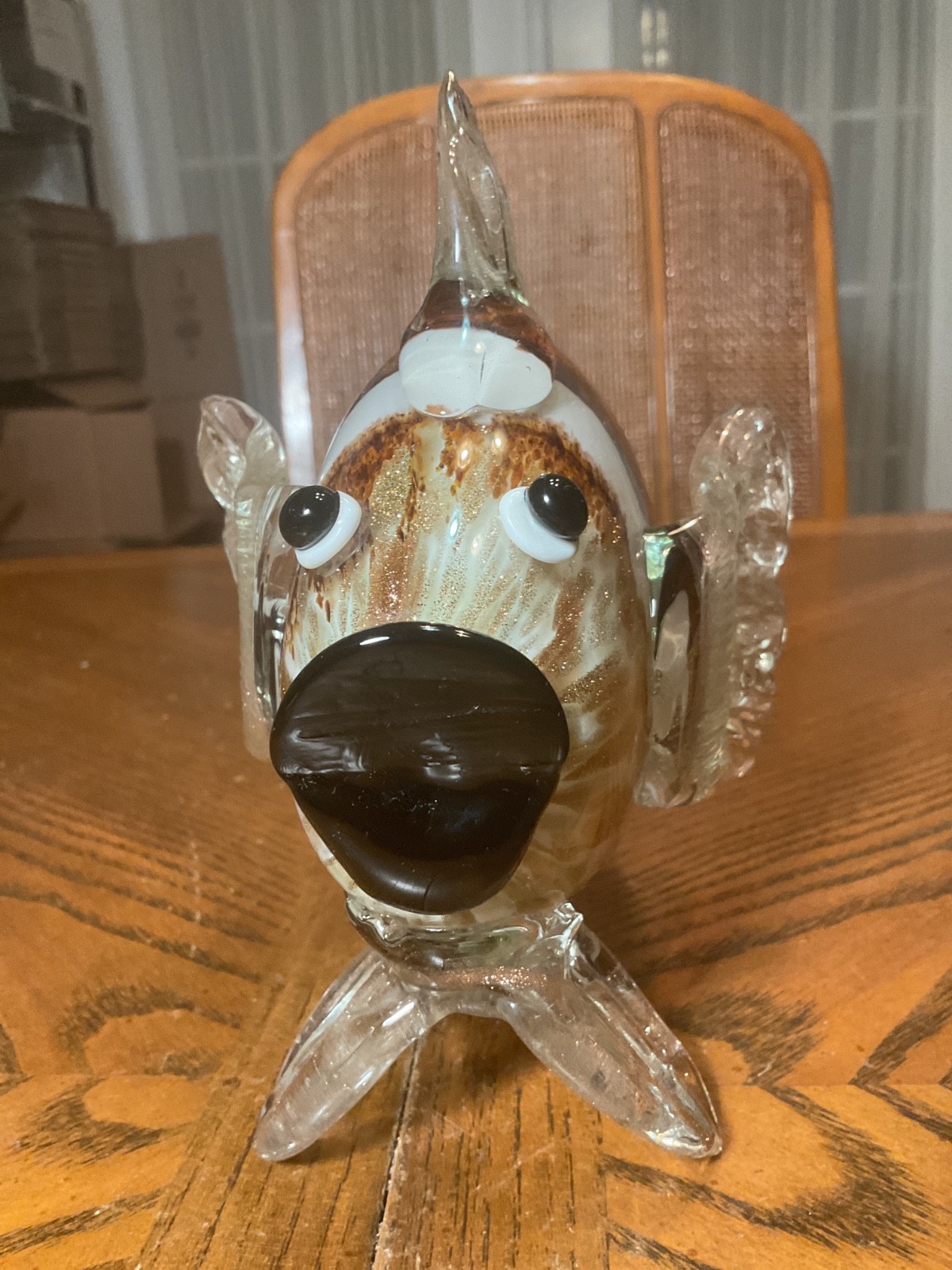 Vtg Large 9.75” Handblown Clown Fish Brown Gold Murano Style Art Glass E3