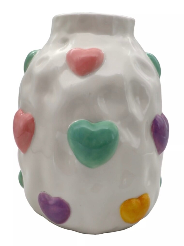 Large Embossed Hearts Ceramic Art Vase 9” H – Celebrate Easter – New