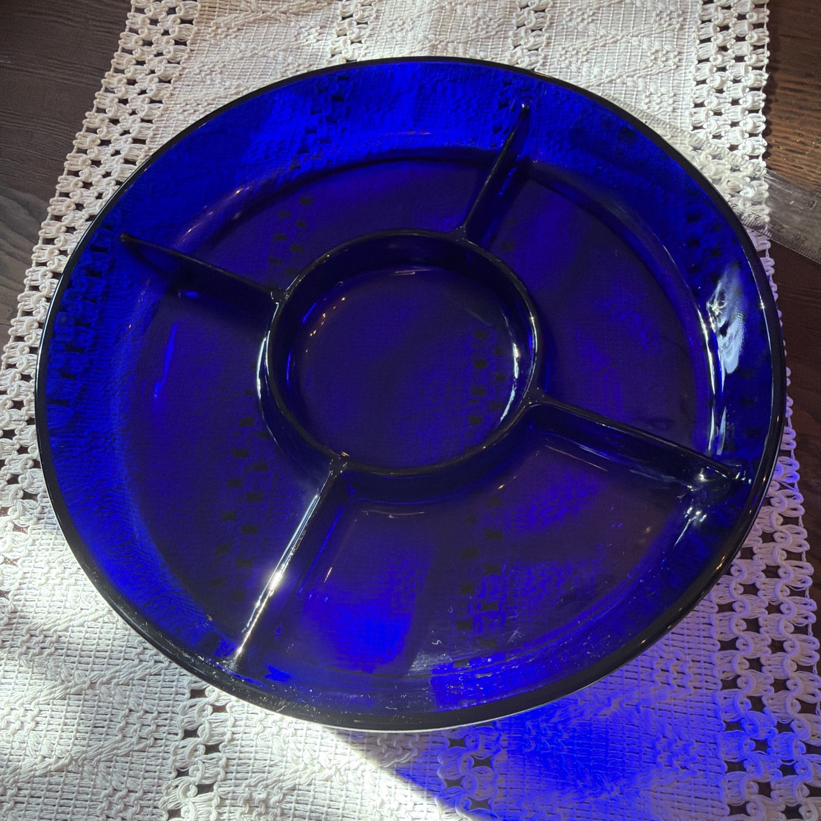 Cobalt BLUE Round Divided Relish Server Dish 9.5” Made In France 🇫🇷