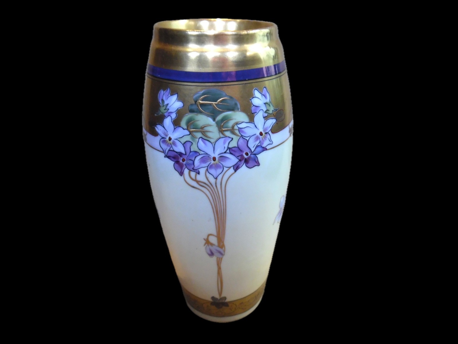 Antique Pickard Vase Signed Emil Fischer Art Nouveau Violet Gold Leaf Mark