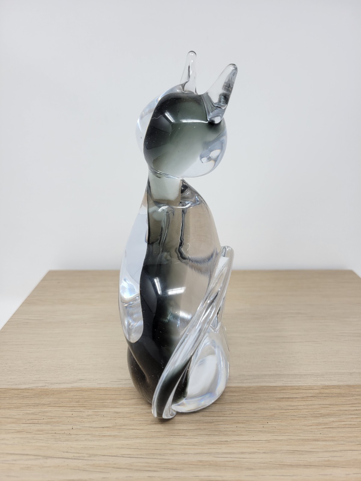 Vintage Venezia Murano Glass Cat Figure Handmade In Italy Clear Smokey Gray