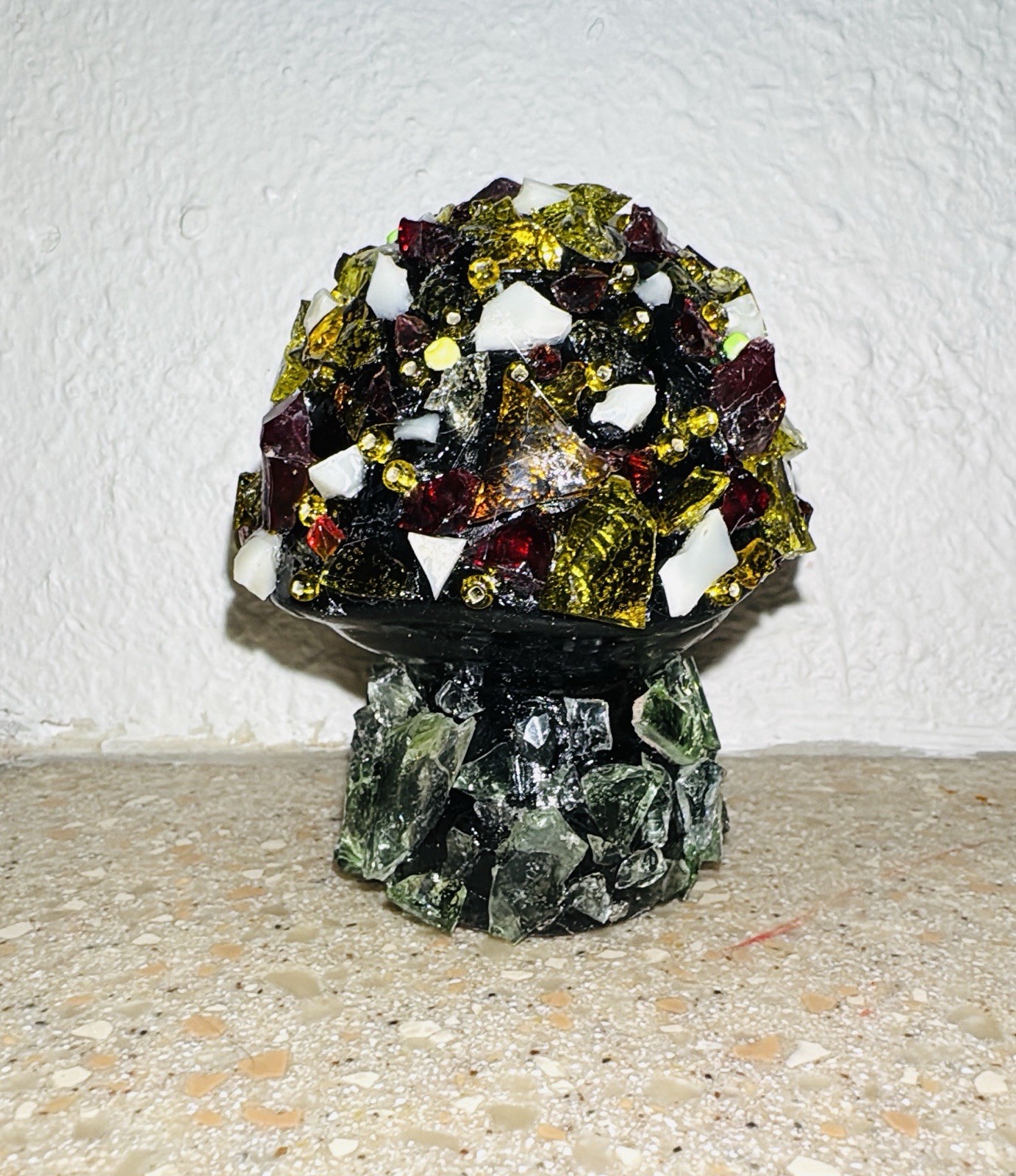 OOAK Handmade Uranium Glass Cadmium Glass Ceramic Mushroom Figurine 4.5”x3.5”