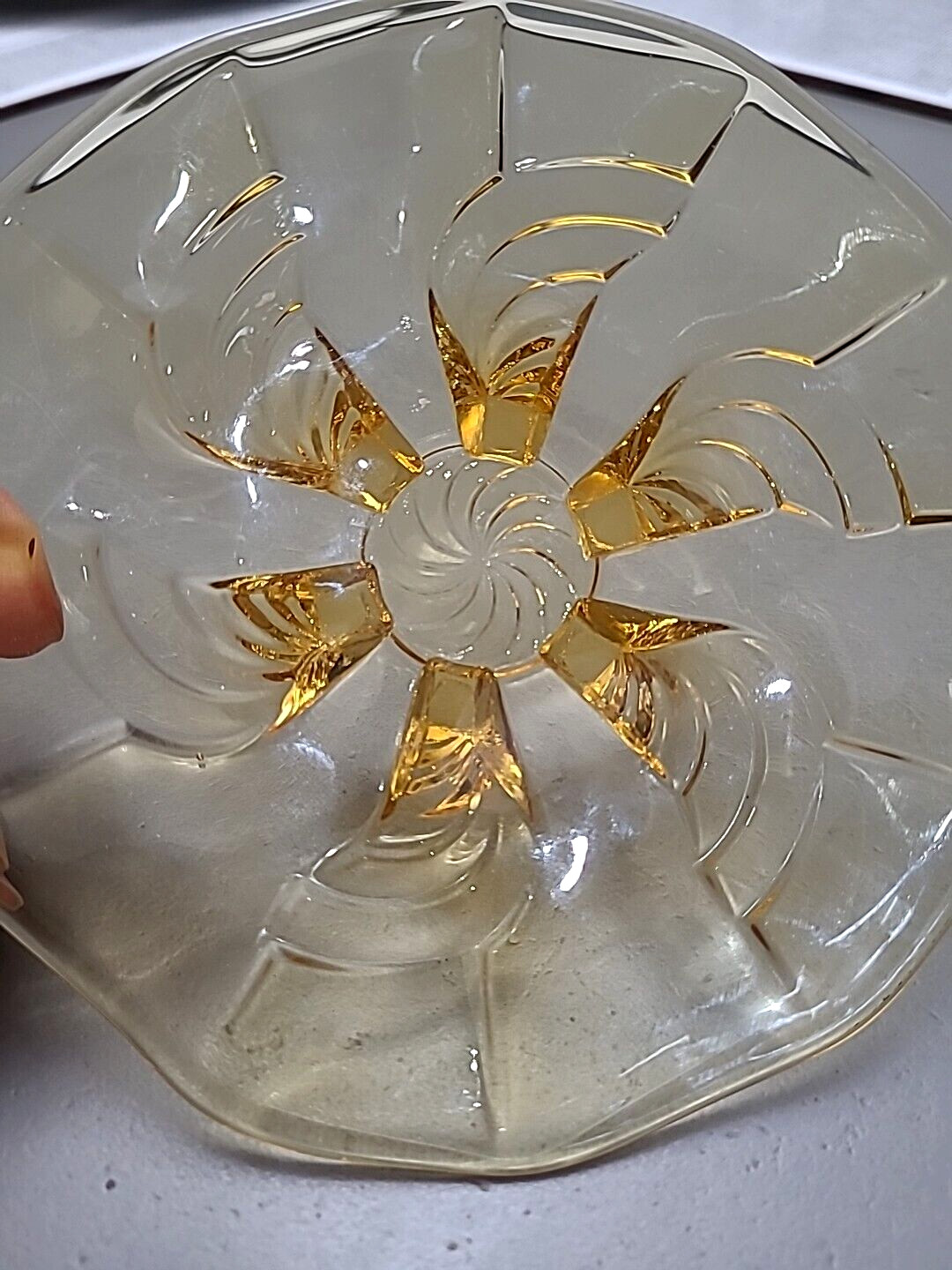 Small Vintage Amber Glass Small Plate Footed Dish 13 cm