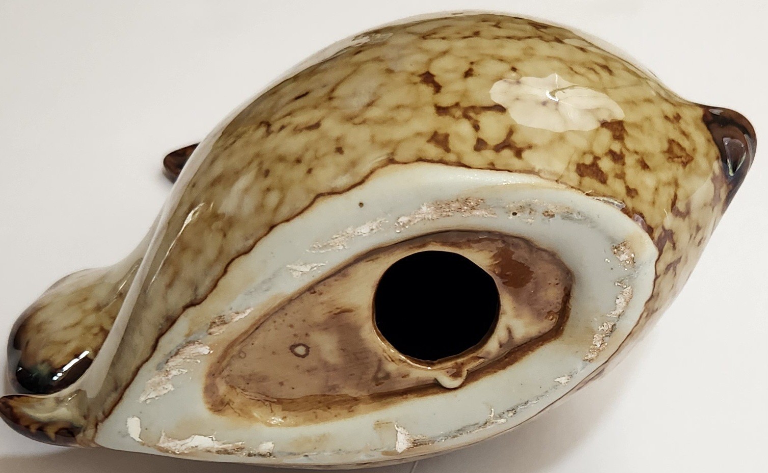 Vintage Glazed Ceramic Angel Fish Figurine 6″ Brown and Cream Crackle Pattern