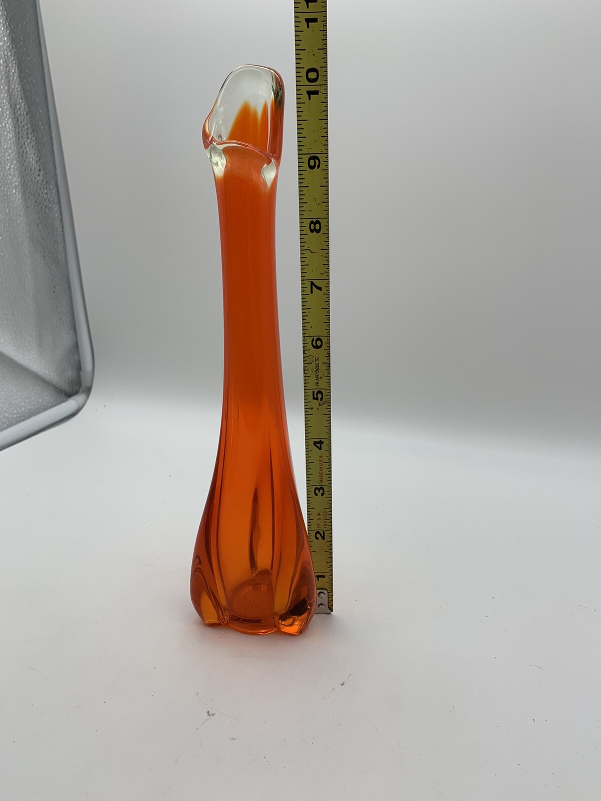 Vintage MCM Viking Glass Persimmon 3 Foil Swung Vase 10 1/2” Stunning