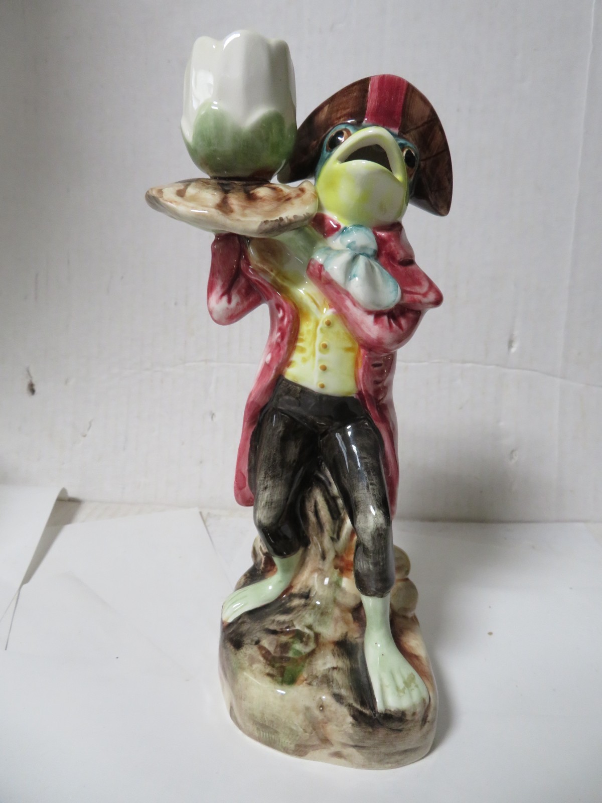 Majolica R Tallin Anthropomorphic Mr Frog Candle Stick Holder
