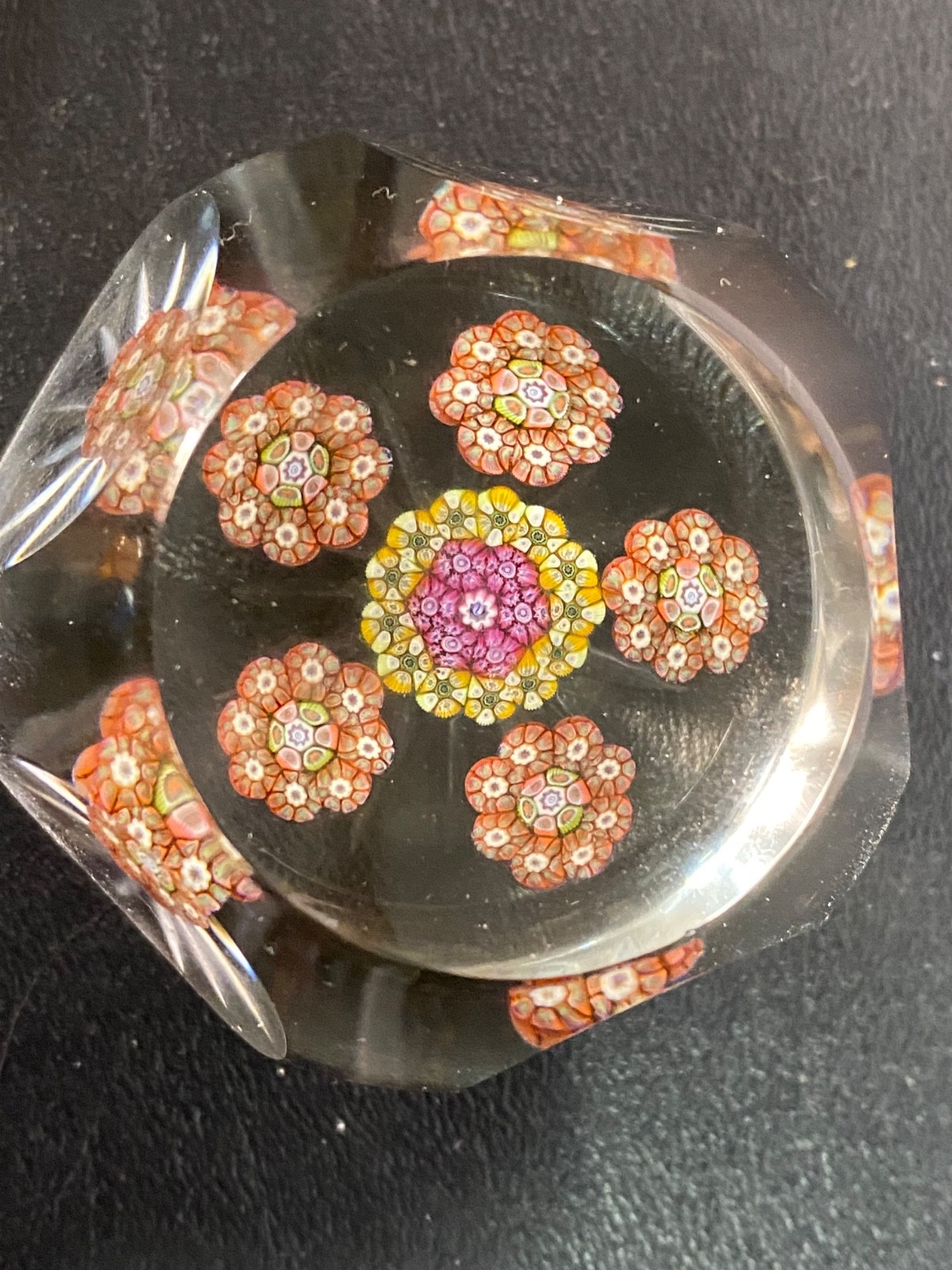 Perthshire Glass Flower Millefiori Garland Faceted Art Glass Paperweight J Cane