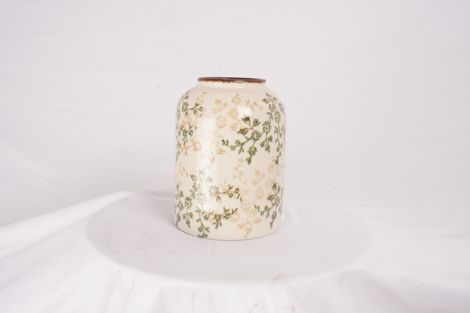 4*6*8rural Style Cylindrical Flower Ceramic Vase+purple Fake Flowers (set Of 6)