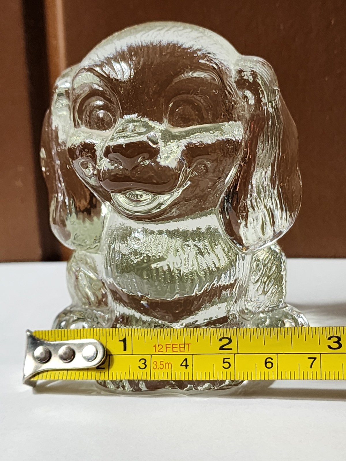 Vintage Glass Puppy Dog Paperweight Figurine Textured 3.25” tall x 3” x 2.75”
