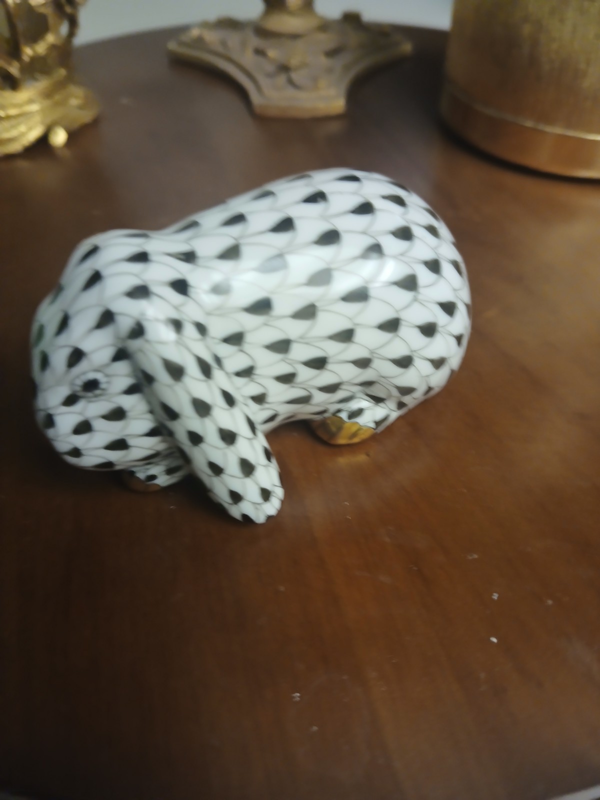 MINT Herend Flop Ear Bunny Figurine Black Fishnet #15510