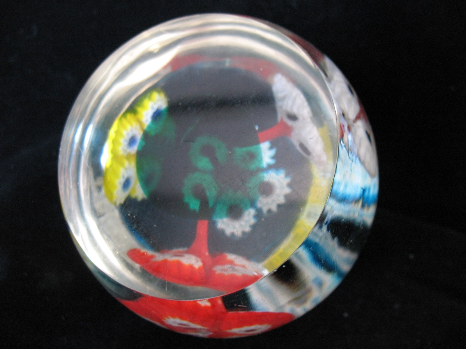 Vintage Millefiori Glass Paperweight Multi-Color Flowers