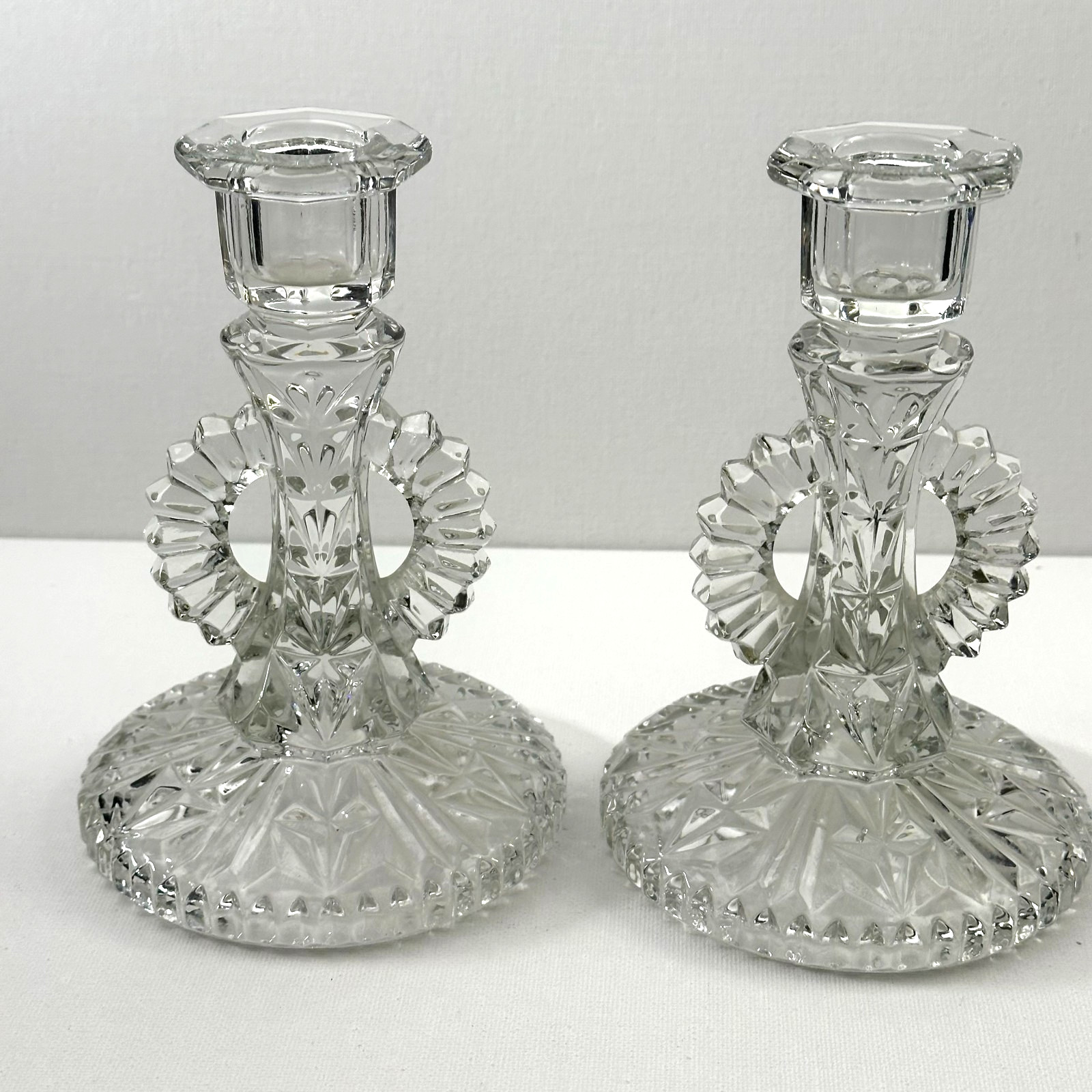 Clear Glass Single Light Candlestick Holders – Vintage Pair
