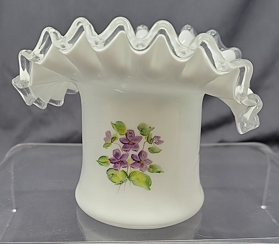 Fenton Top Hat Vase-Violets in the Snow
