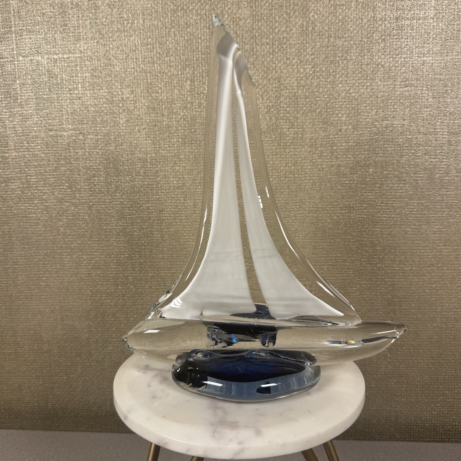Anchor Bend Handblown Glass Sailboat on the Water Sculpture Signed