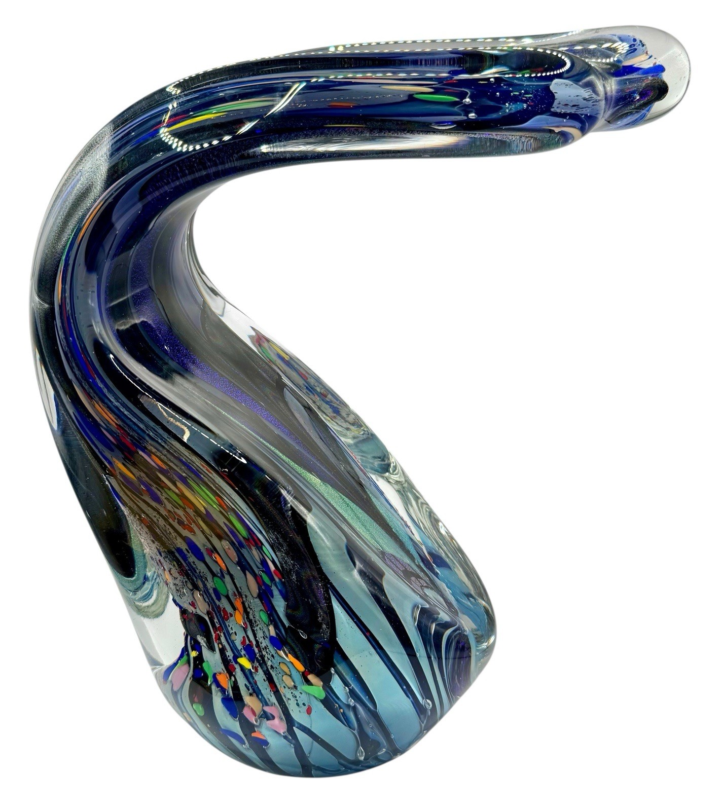 Vintage Signed Rollin Karg Large Glass Sculpture Freeform Dichroic Phallic 2001