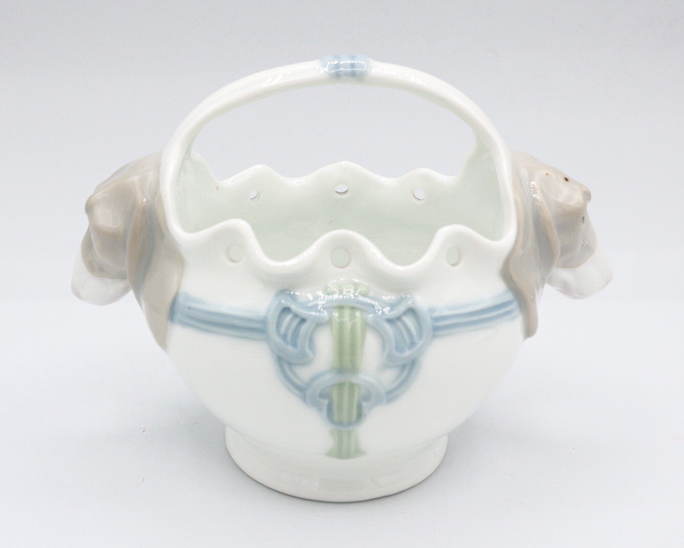 Vintage Double Headed Two Faced Dog Ceramic Porcelain Basket 4.5” Unique