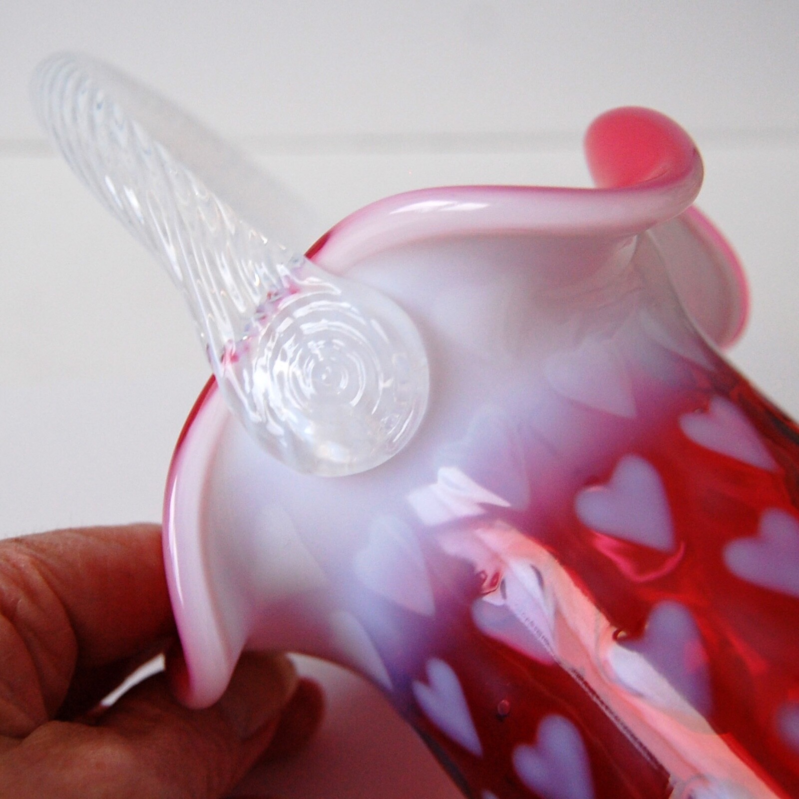 Fenton Art Glass Heart Optic Cranberry Opal 8.5″ Hat Basket