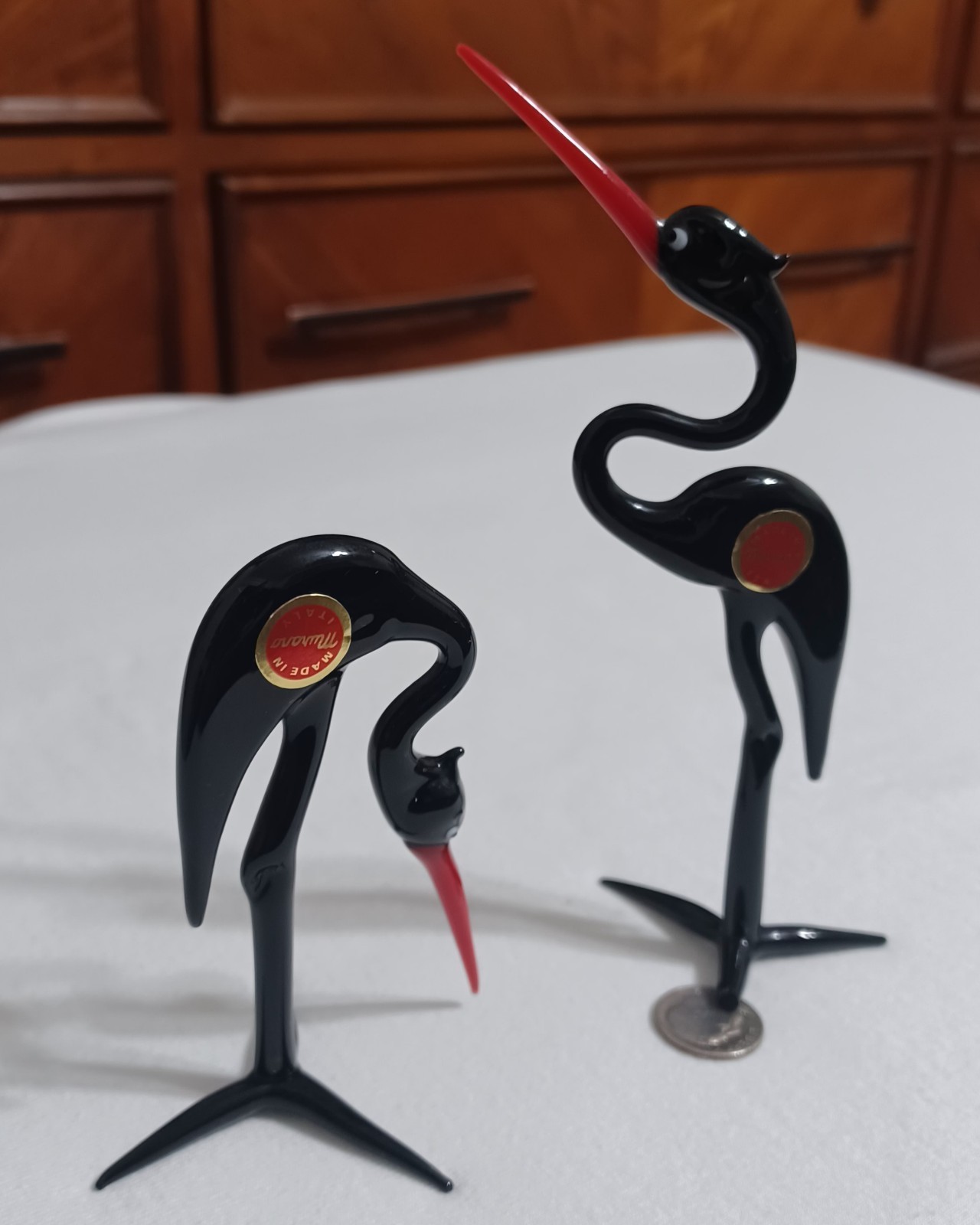 (2) Rare MURANO Glass Cranes, Italian Murano Glass Miniature Figurine Herons 👀