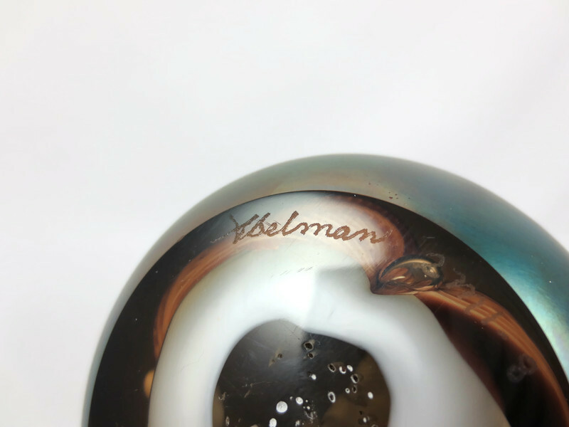 1981 Stuart Abelman Mountain Star Moon Paperweight Iridescent Art Glass Signed