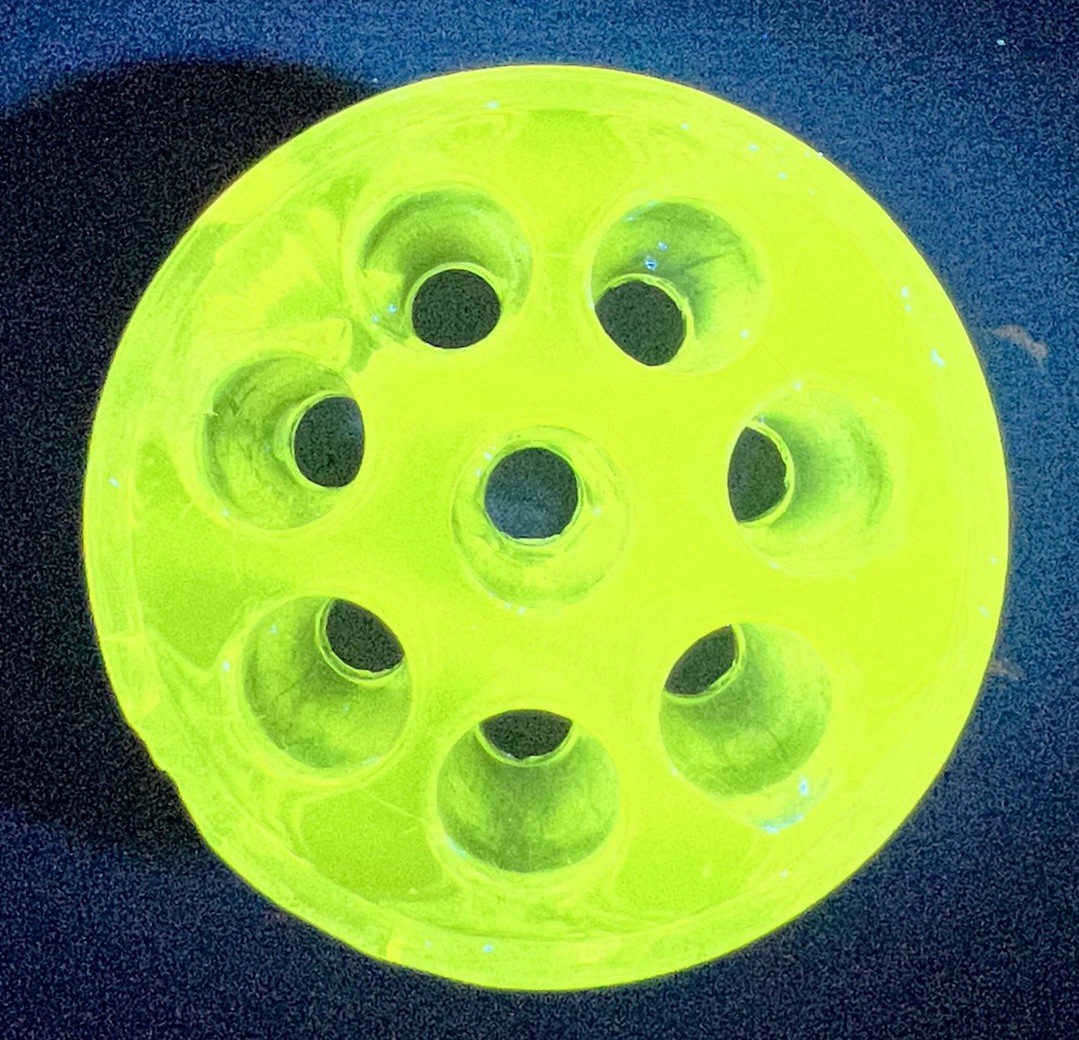 Vintage Uranium Glass Flower Frog Round Floral Vase Insert UV Reactive