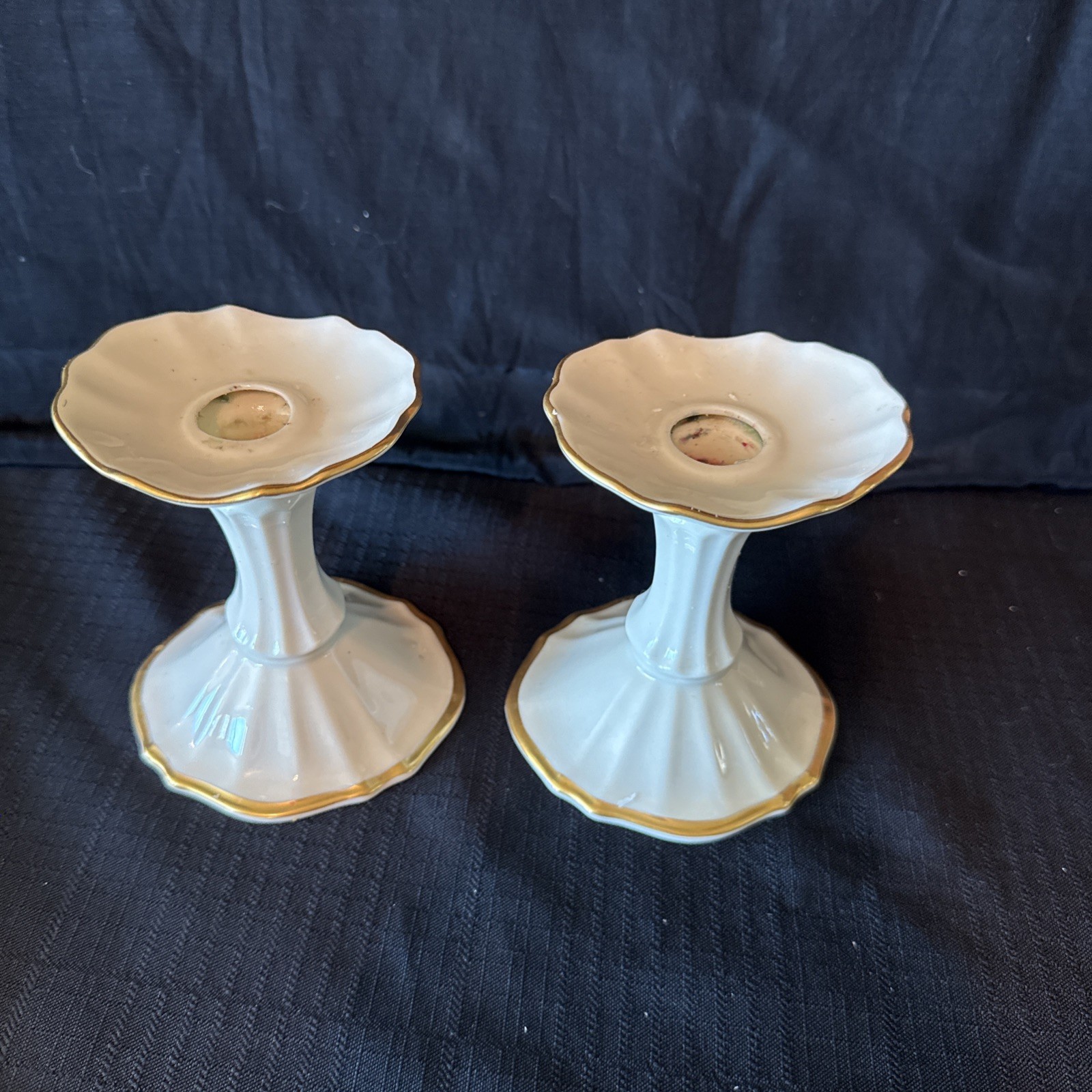 Vintage Lenox Candlesticks Symphony Special 4.25″ Ivory Porcelain Made in USA