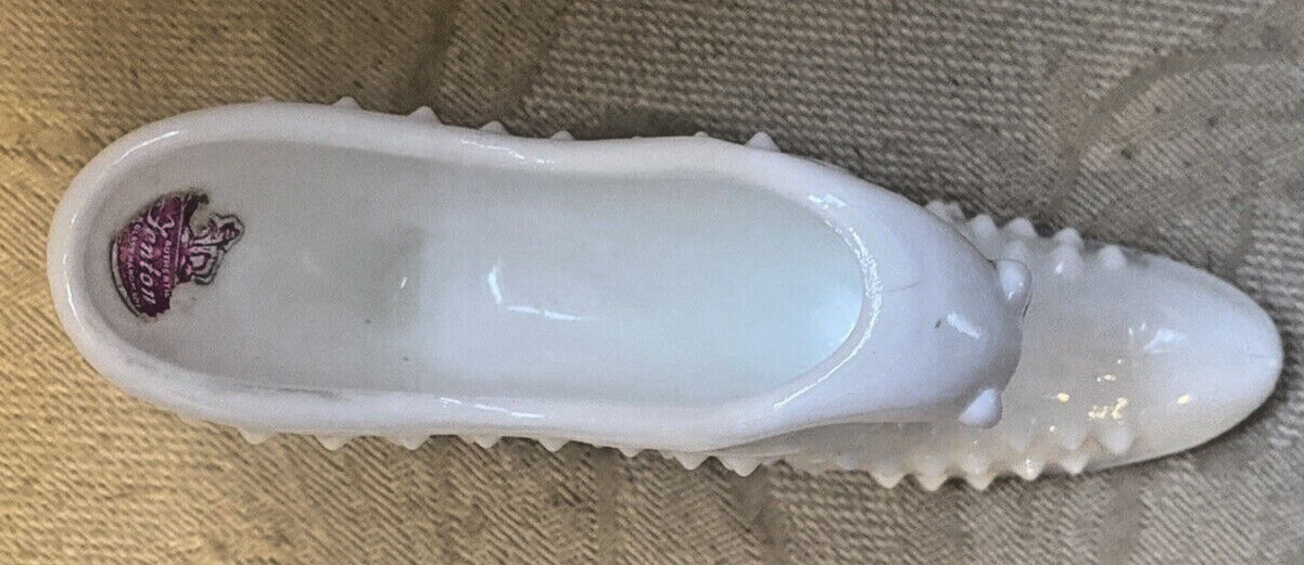 Fenton White Milk Glass Cat Head Shoe Slipper Planter Hobnail 6″ Length sticker