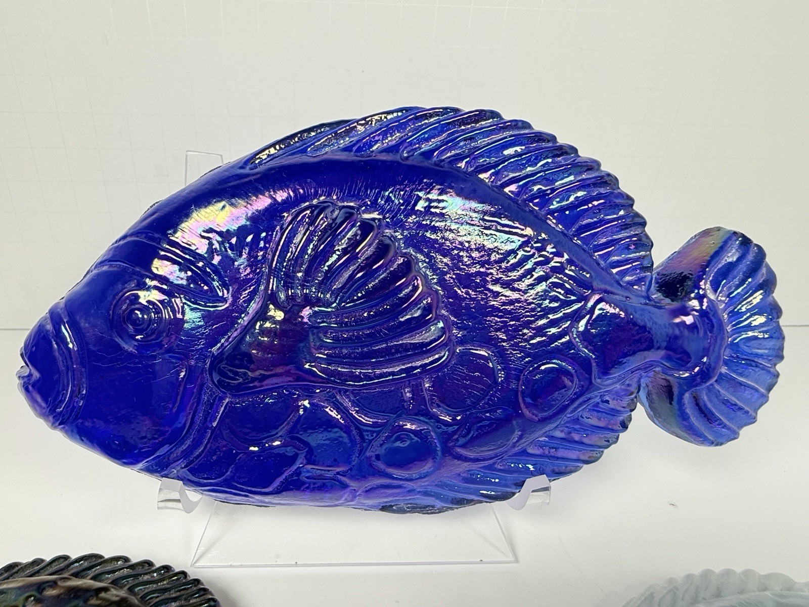 Lot Of Unique Art Glass Molded Iridescent Fish Paperweights