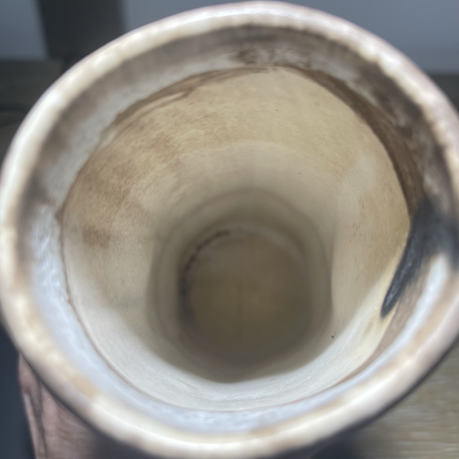 Vintage McCarty’s Pottery Bamboo Cylinder Vase Nutmeg River Mark Signed Pinched