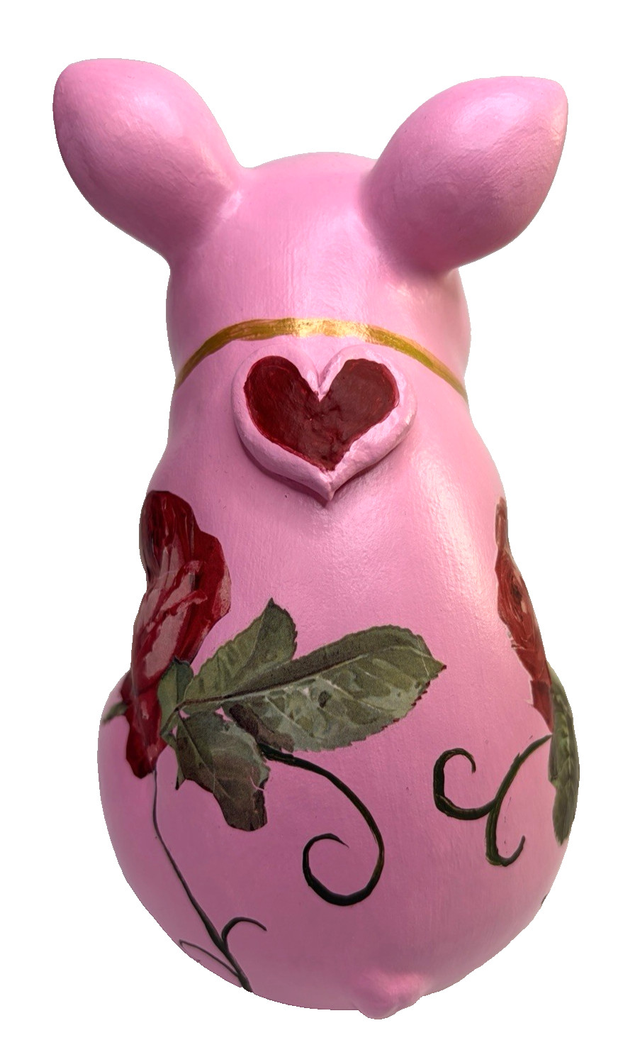 Pink Pig Figurine Handpainted Red Roses Gold Bow Bug Signed – Dopamine Decor