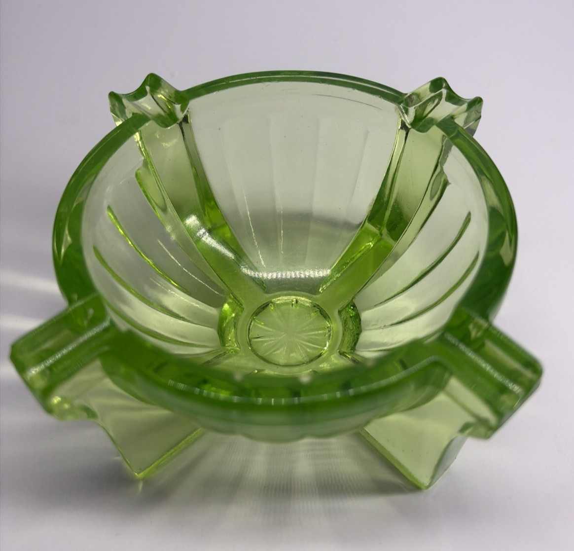 1930s Fry Vaseline Uranium Glass Quad‑Rest Ashtray Depression Glass UV Glow