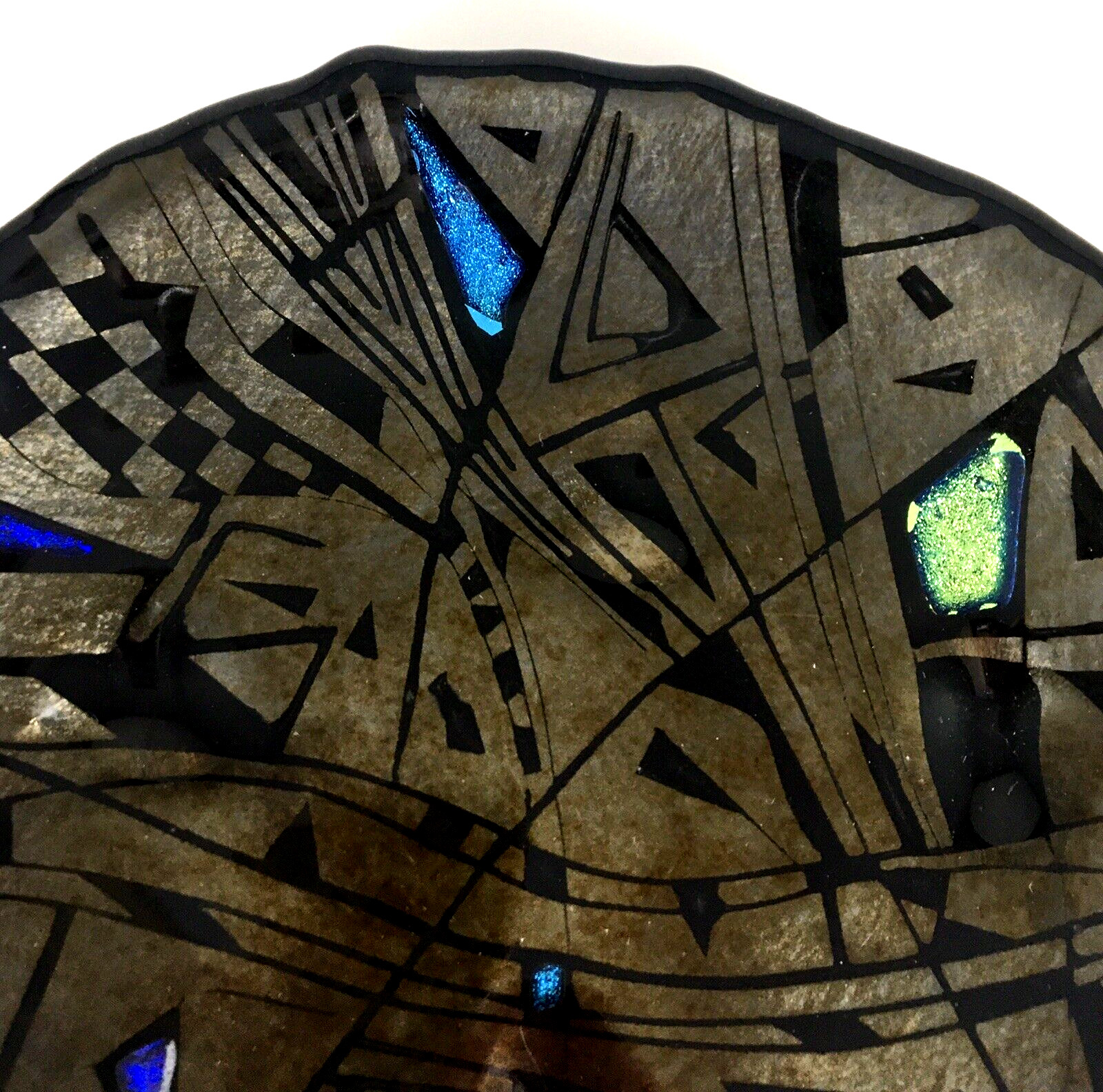 Larry Domsky 1995 Art Glass Bowl Signed Dichroic Retro Abstract Design NV
