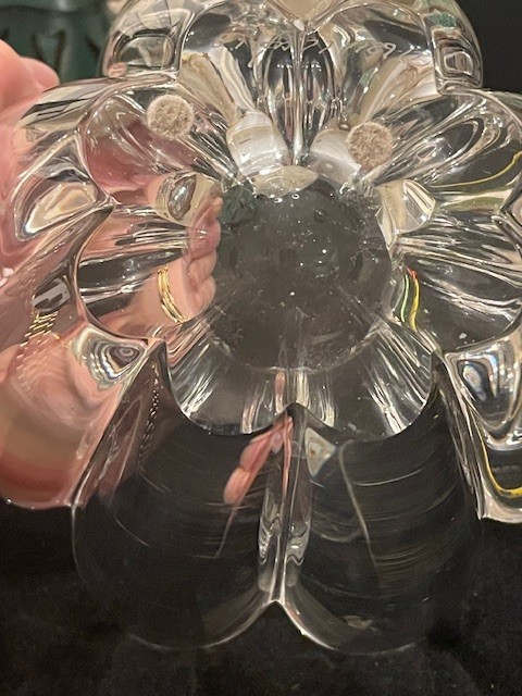 VNT Orrefors Numbered Mayflower 8 petals Crystal bowl MCM 5X7″ Sweden 5lb 6oz