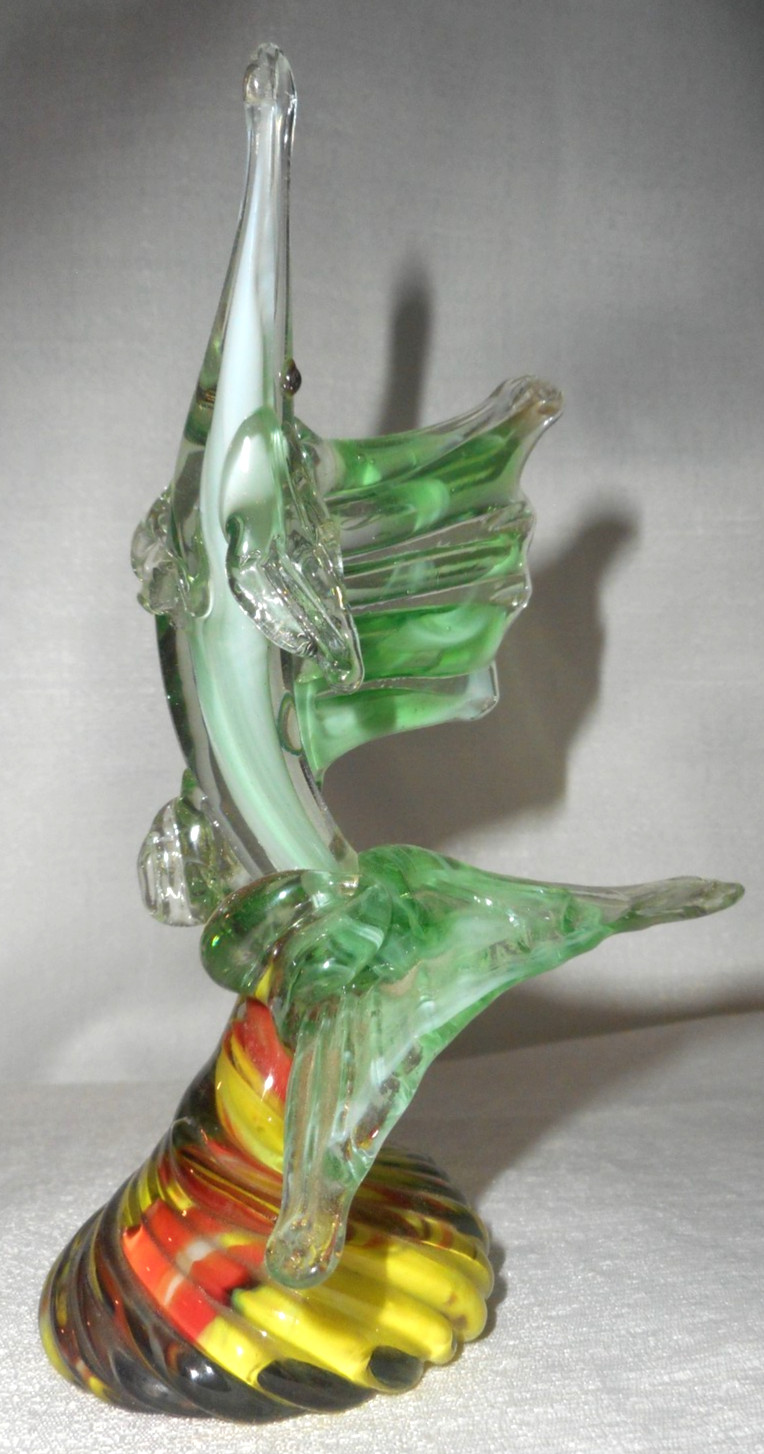 Murano Style Art Glass Hand-Blown Marlin/Swordfish 6 1/8″ Swirl Pedestal Base