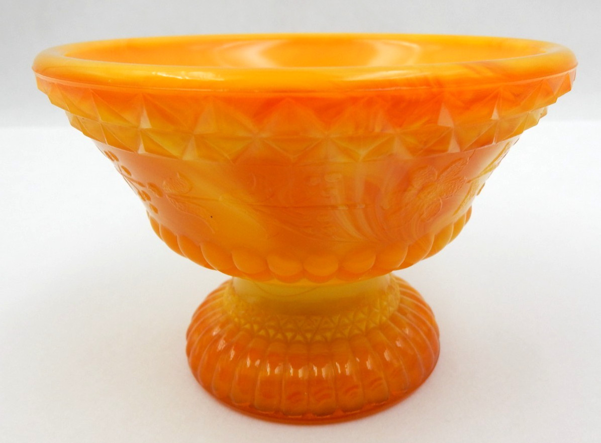 VINTAGE BOYD CRYSTAL ART GLASS ORANGE YELLOW SWIRL SLAG GLASS CANDLE HOLDERS