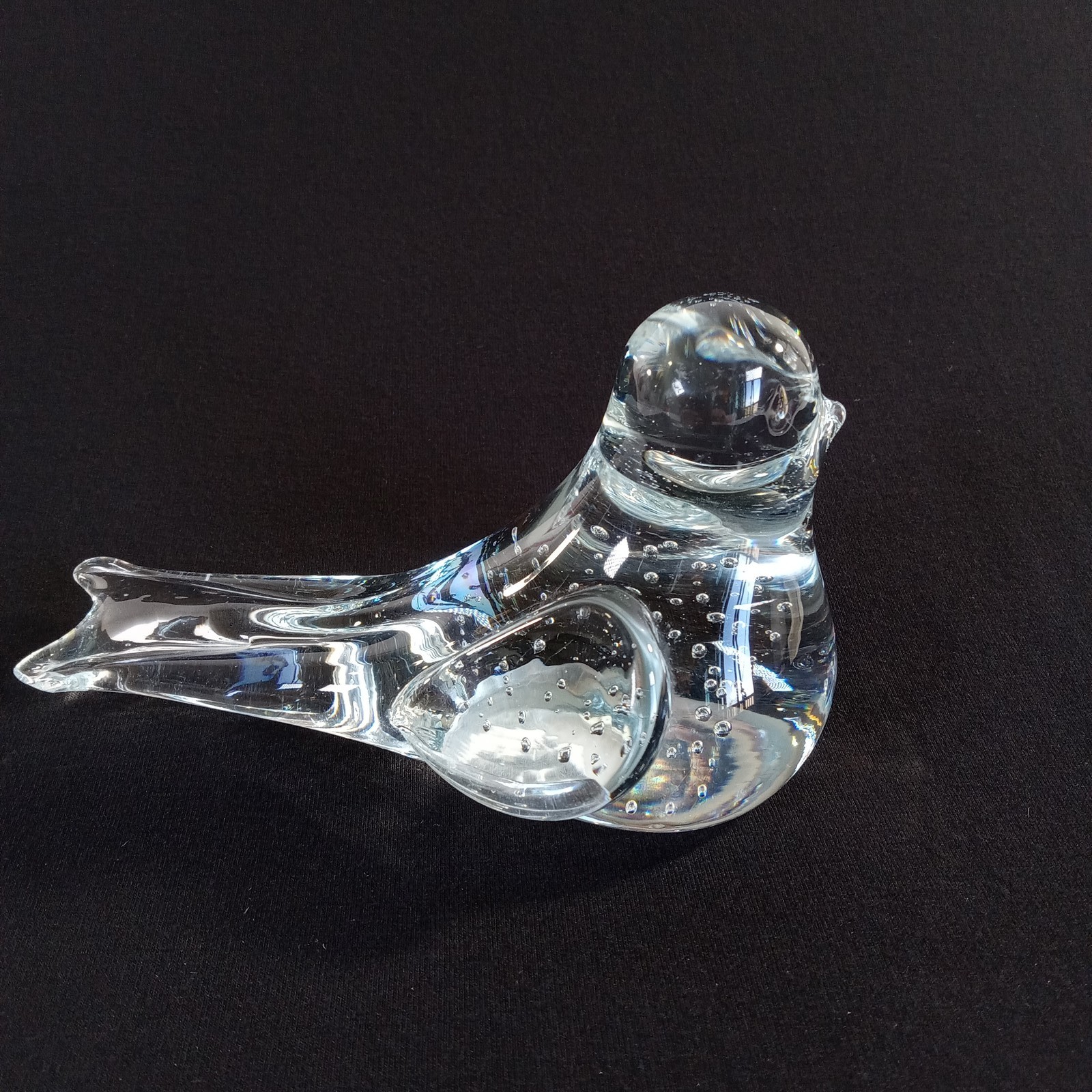 Clear Art Glass Bird Paperweight Figurine 5″ Long Controlled Bubbles 1 Pound